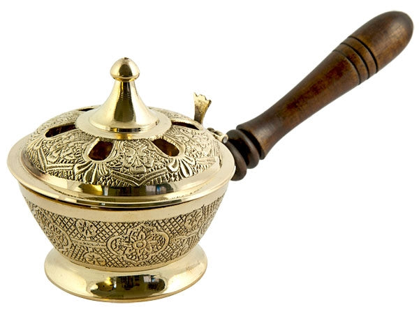 Brass Carved Charcoal Burner with Handle