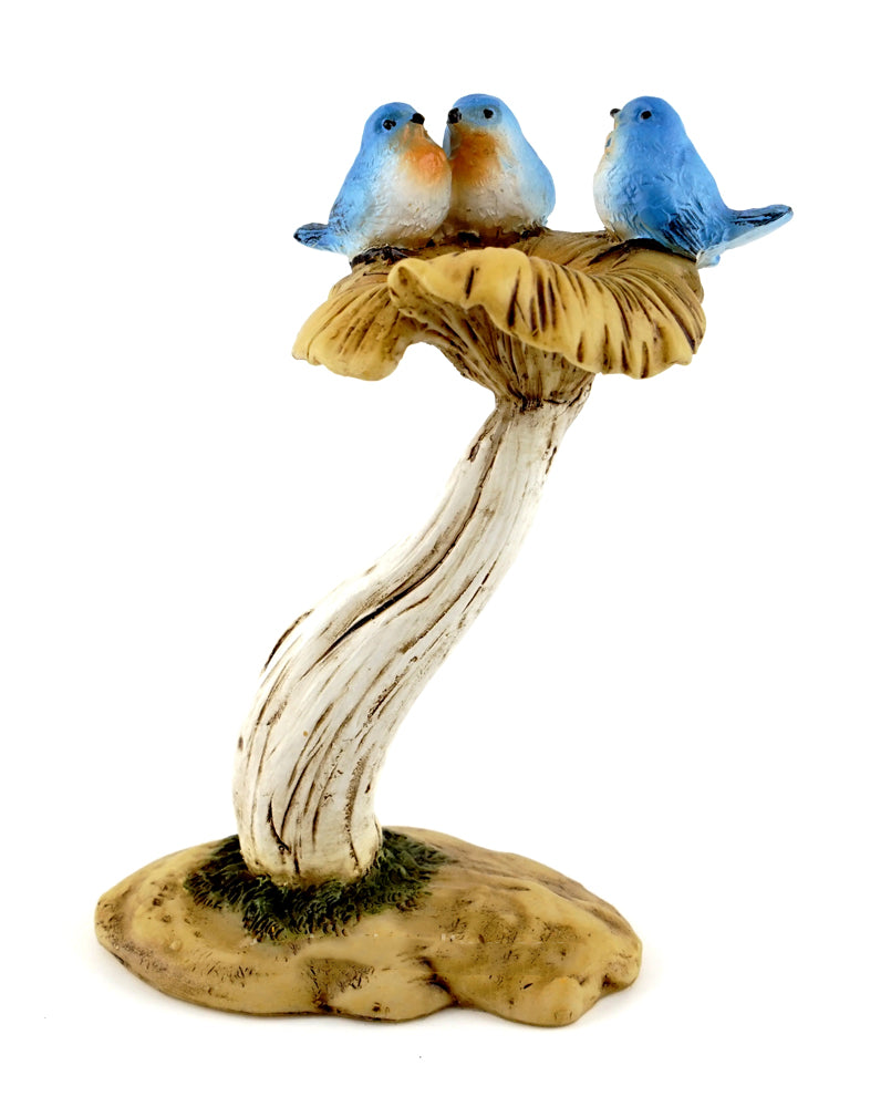 Bluebirds with Mushroom Birdbath