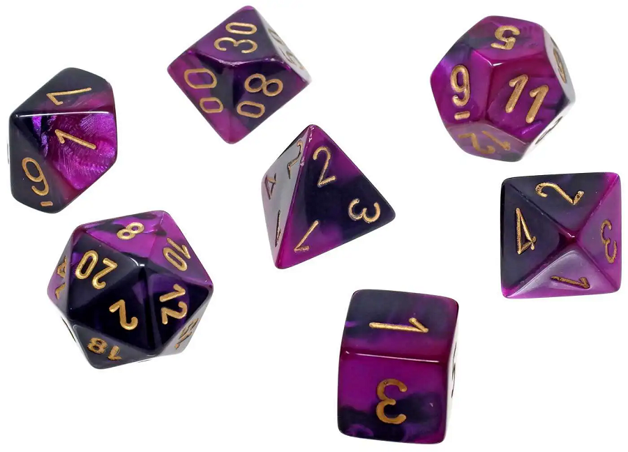 Gemini Mini 7-Die Set: Black-Purple/Gold