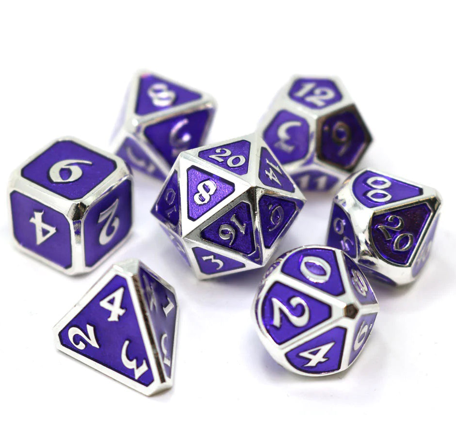 Platinum Amethyst Metal Dice Set