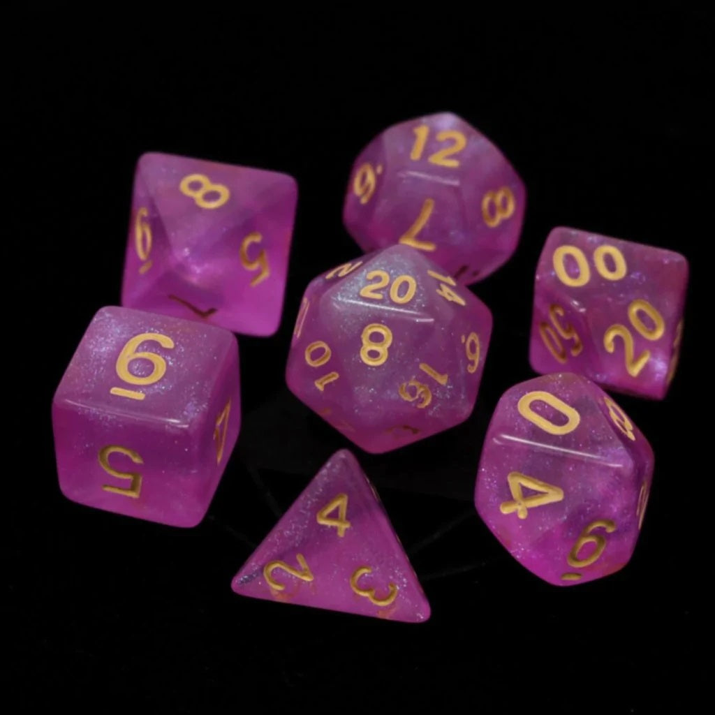 7-Die RPG Dice Set: Sakura with Gold