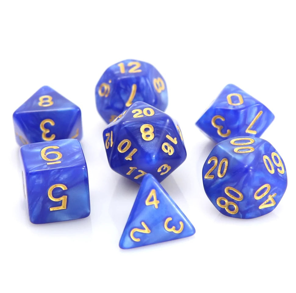 7-Die RPG Dice Set: Blue Swirl with Gold