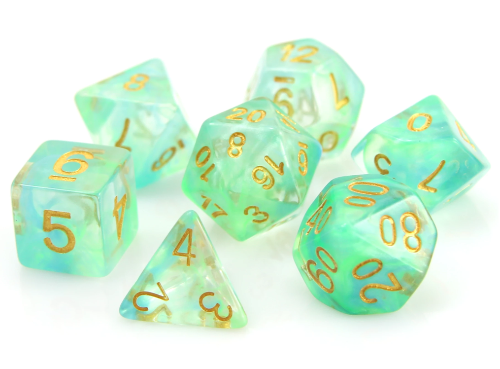 7-Die RPG Dice Set: Emerald Wisp