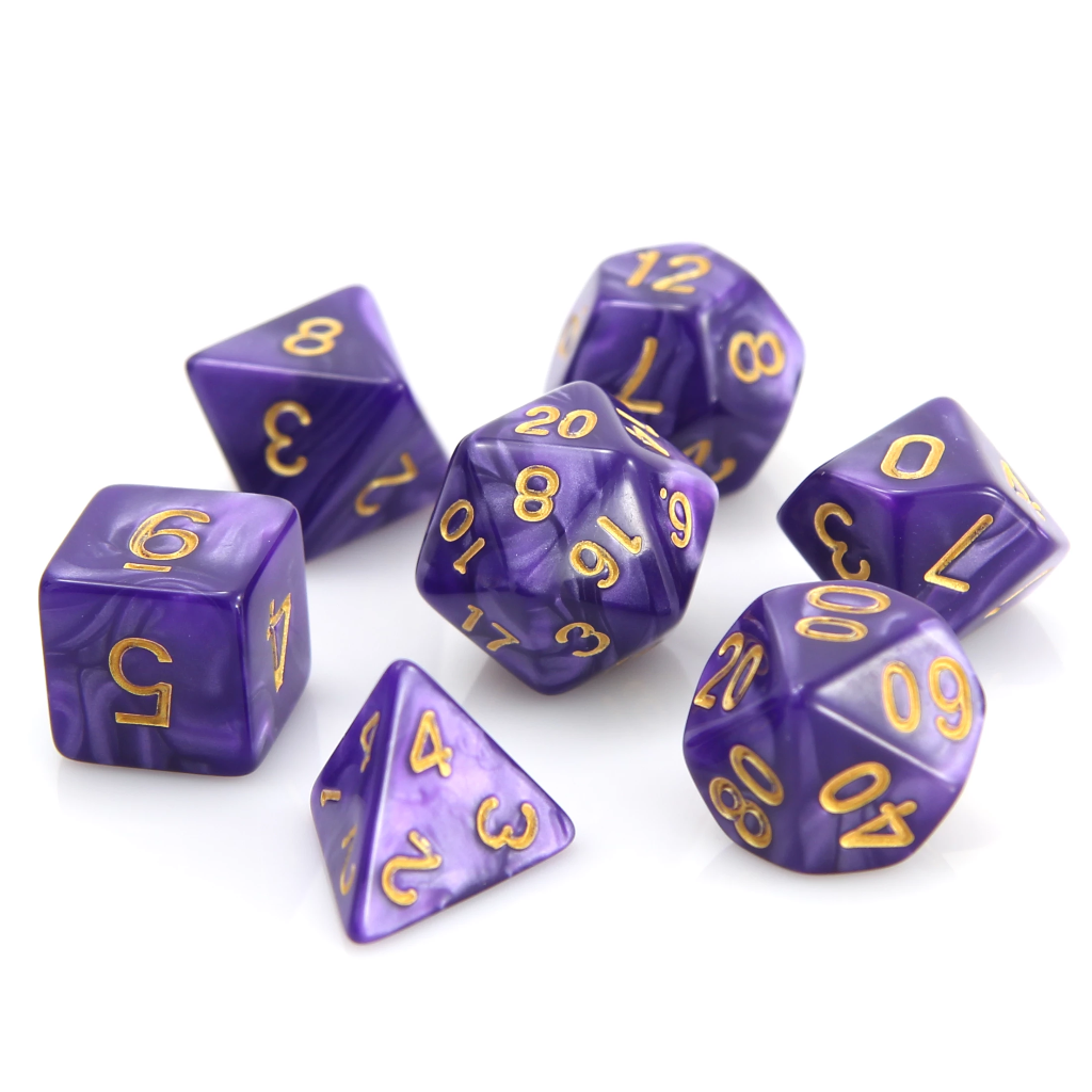 7-Die RPG Dice Set: Purple Swirl with Gold