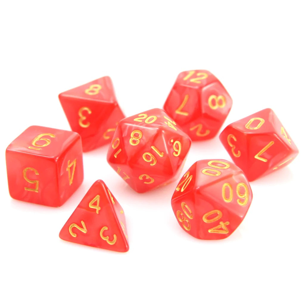 7-Die RPG Dice Set: Red Swirl with Gold