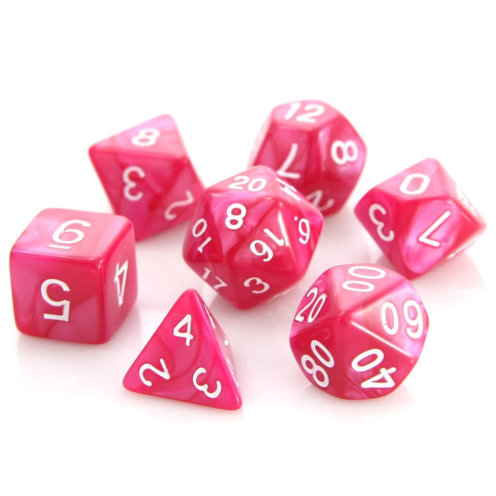 7-Die RPG Dice Set: Rose Swirl with White