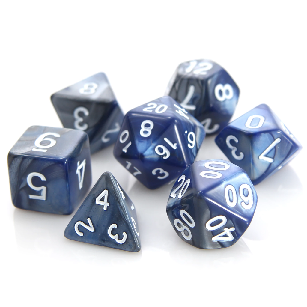 7-Die RPG Dice Set: Silver & Blue Alloy