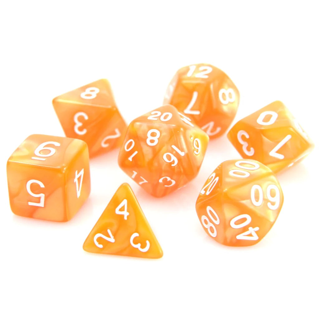 7-Die RPG Dice Set: Orange Swirl with White