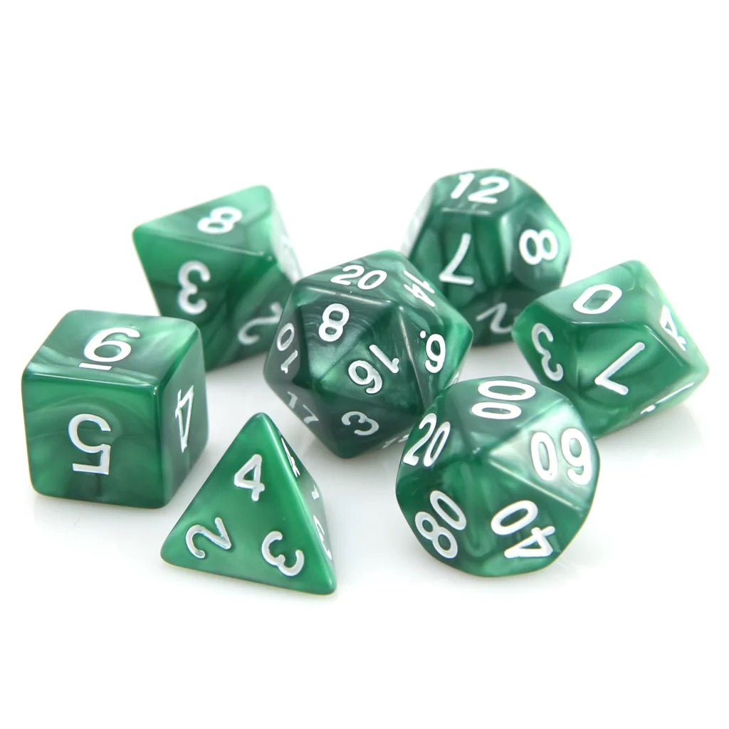 7-Die RPG Dice Set: Dark Green Swirl with White