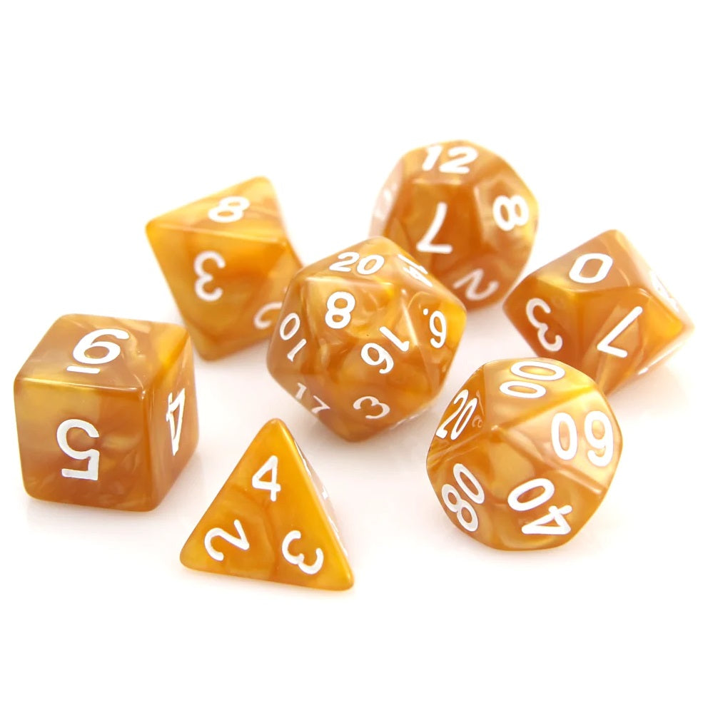 7-Die RPG Dice Set: Gold Swirl with White