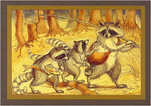 Raccoons Fishing Card