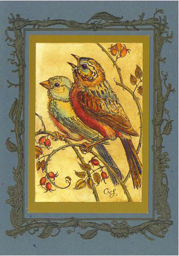 Birds with Rosehips Card -- DragonSpace