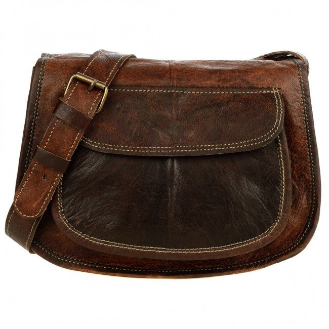 Dark Brown Leather Saddle Handbag -- DragonSpace