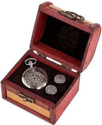 Pocket Watch Cufflinks Trunk Set Triple Swirl