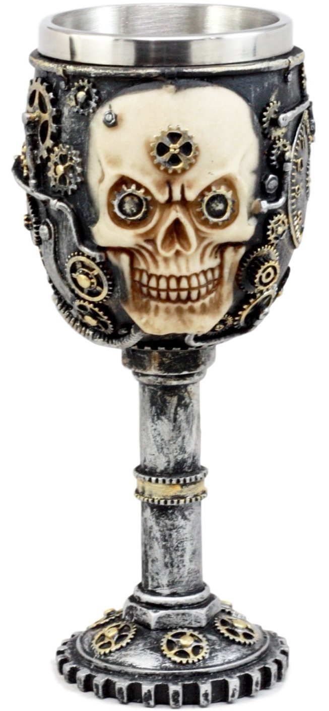 Steampunk Silver Skull Goblet -- DragonSpace