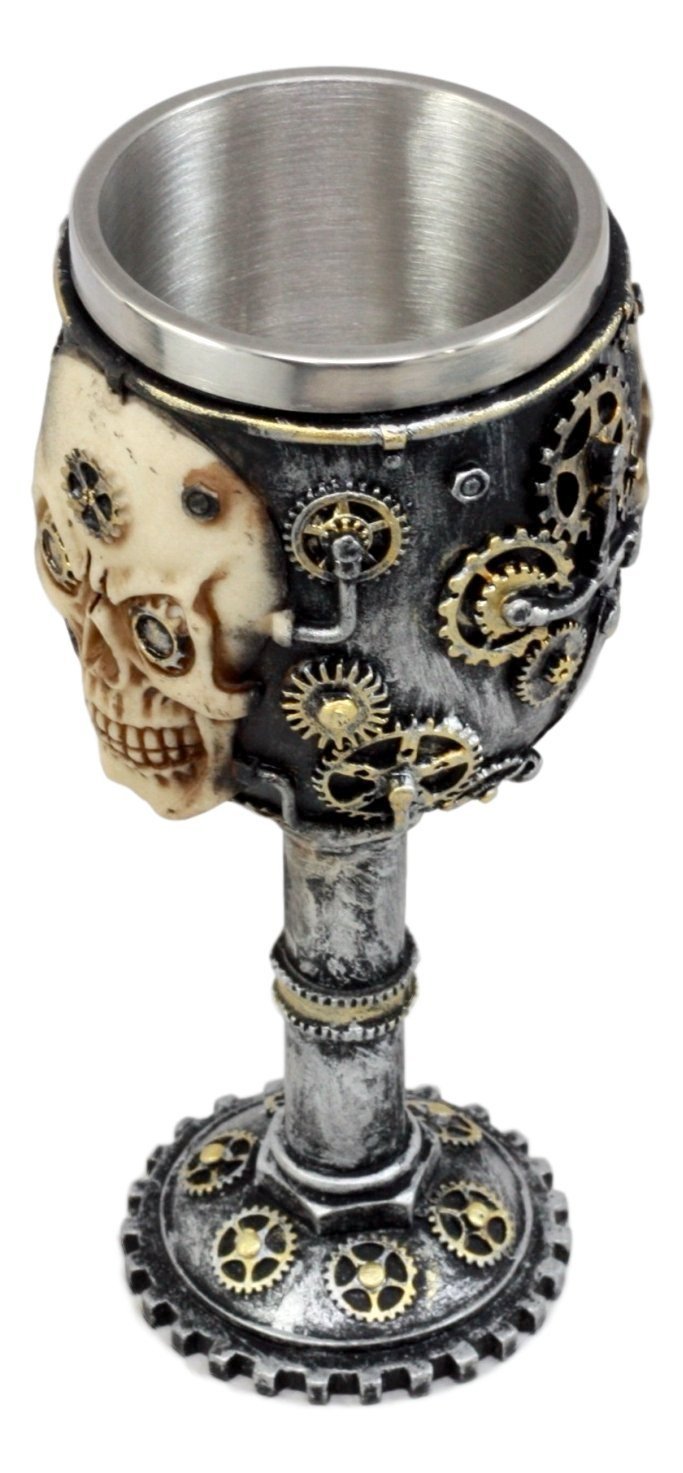 Steampunk Silver Skull Goblet -- DragonSpace