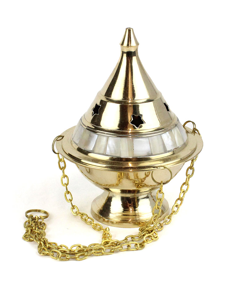 Brass Mother of Pearl Hanging Censer Burner