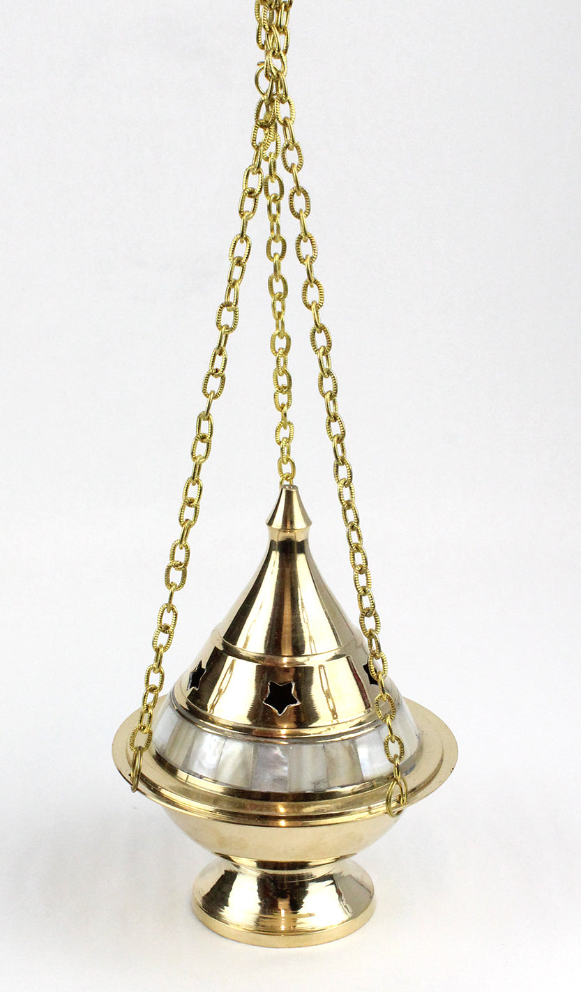 Brass Mother of Pearl Hanging Censer Burner